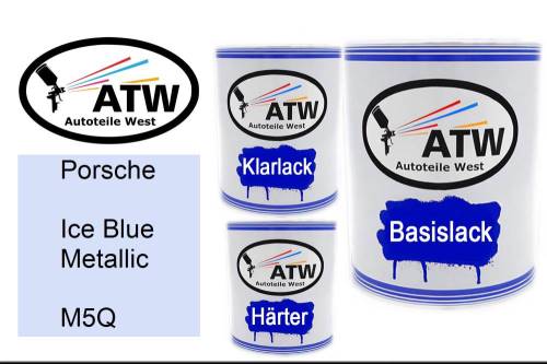 Porsche, Ice Blue Metallic, M5Q: 1L Lackdose + 1L Klarlack + 500ml Härter - Set, von ATW Autoteile West.